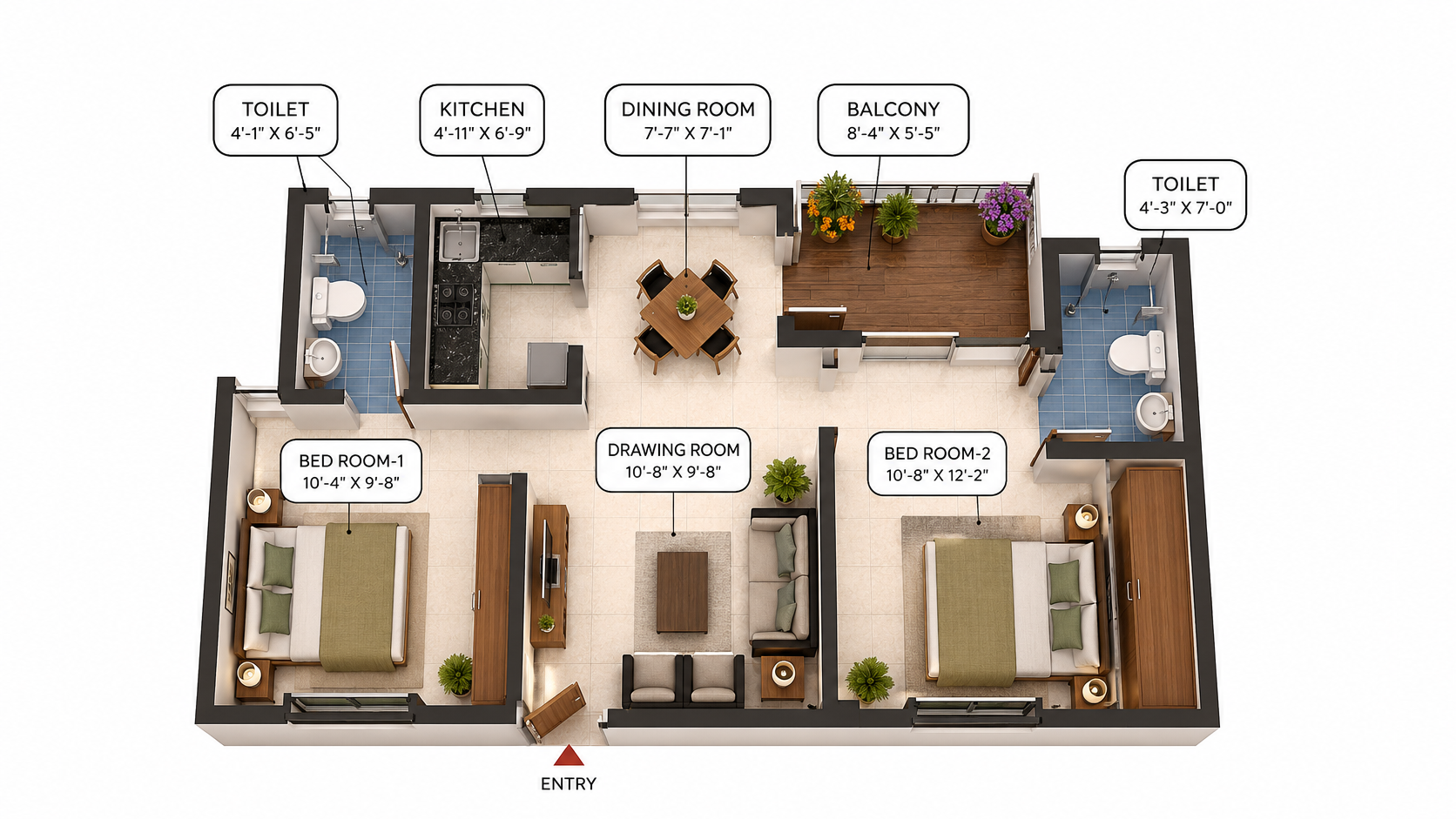 2BHK Unit Plan